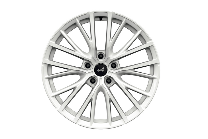 「アトリエアルピーヌ」にラインナップされるブリリアントホワイトの「GT RACE」アロイホイール。価格は10万円。