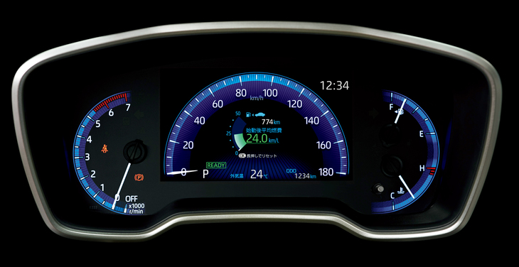 ハイブリッドの上級モデルに与えられる7インチのTFTカラーマルチインフォメーションディスプレイ。