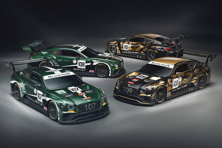 ベントレー100周年記念の一環として、スパ24時間レースに投入される4台の「コンチネンタルGT3」には、100周年のスペシャルカラーリングが施される。
