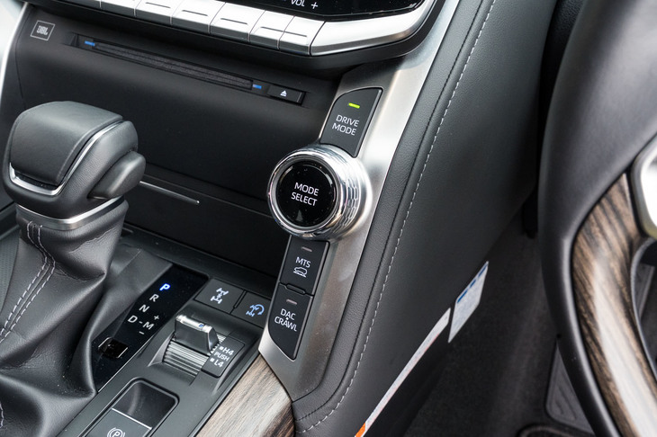 走行モードの切り替えに用いるダイヤル式のコントローラー。オフロード向けのモードを選択するときは、下の「MTS」ボタンを押してからダイヤル操作で切り替えを行う。