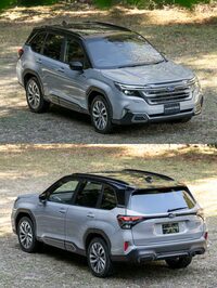 やや俯瞰（ふかん）めで見たフロント／リアクオータービュー。キャビンもロワボディーも、ほとんど絞り込まれていないのが分かる。