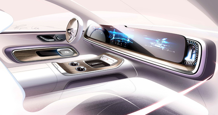 2026年3月に発表された、MPVタイプの電気自動車「メルセデス・ベンツVLE」のデザインスケッチ。「ディスプレイがデカければ偉い！」という風潮も、もうしばらくは続きそうだが、その後はどうなるのか？