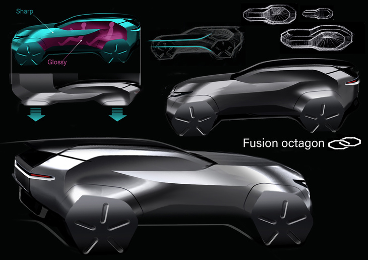 新型「RAV4」のアイデアスケッチ。　
	ほった「この段階では、先代も新型も、似たようなイメージを志向しているように見えるんですけどねぇ」