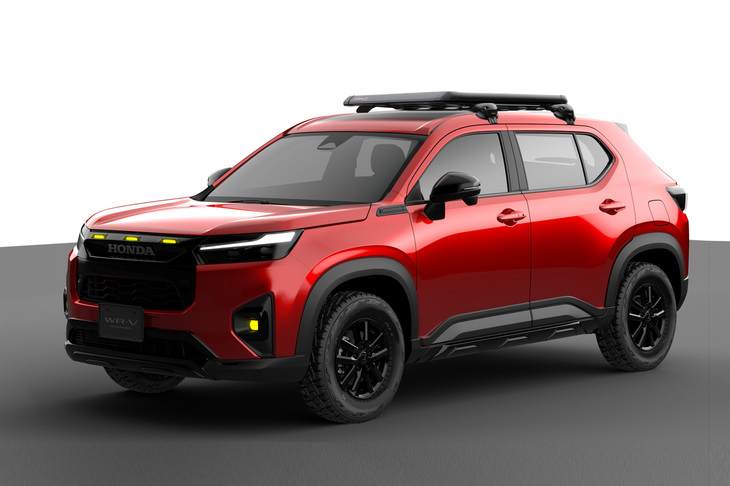 「WR-V」をベースとしたオフロード仕様のコンセプトモデル「WR-Vフィールドエクスプローラー コンセプト」。ホンダ純正アクセサリーによるエクステリアコーディネート「TOUGH STYLE（タフスタイル）」をベースに、SUVらしいタフさを演出したという。