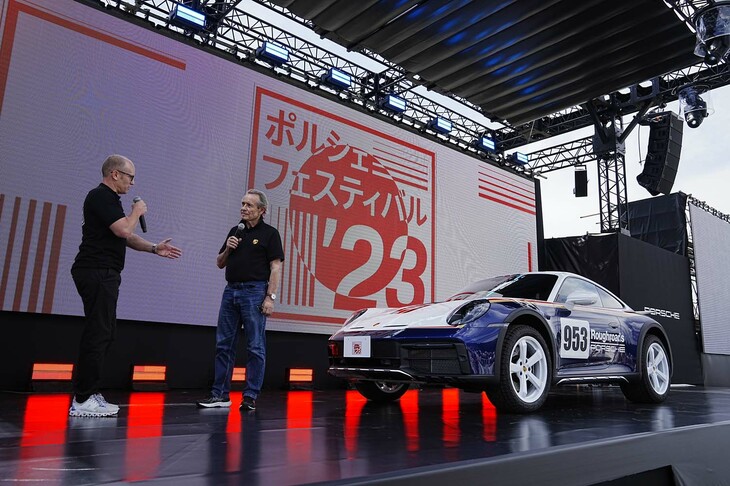 ルマン24時間レース（6回！）とパリダカールラリーの両方を勝った唯一のドライバーであるジャッキー・イクス氏が登場し、ともに75周年を祝った。