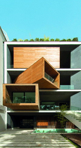 回転する部屋を持つ、“The Rotating House”こと「Sharifi-ha House」。（写真をクリックすると、部屋の回転アクションが見られます）