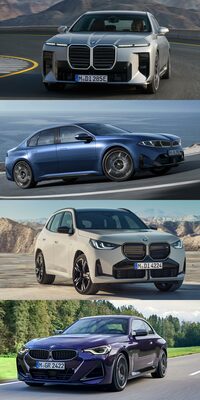 上から順に、BMWの「7シリーズ」「i3」「X3」「2シリーズ」。セグメントや車形によって大きく異なるデザインを採用するBMWだが、それでもクルマを見た瞬間に「ああ、BMWだね」ってなるのだから、キドニーグリルの威力はスゴい。
