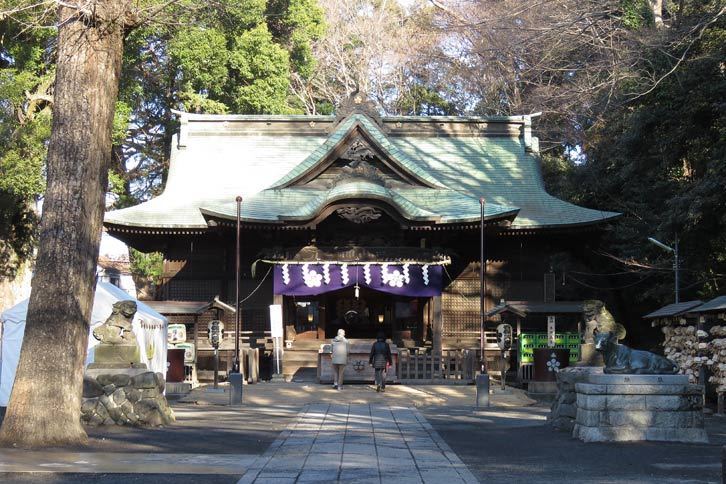 谷保天満宮の拝殿。交通安全に加え、学業についてもご利益があるようです。