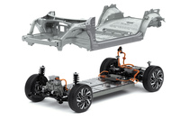 ヒョンデのEV専用プラットフォーム「E-GMP」。トヨタの「e-TNGA」や日産の「CMF-EV」と異なり、フォルクスワーゲンの「MEB」と同じくRWD（後輪駆動）を基本とする。