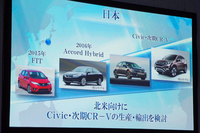 北米向けの「アコードハイブリッド」や「シビック」は、日本で生産し輸出する見通し。