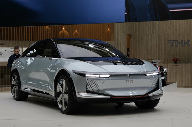 2023年のジャパンモビリティショーで発表された「THK LSR-05」。THKの自社製インホイールモーターを内蔵したコンセプトカーが、欧州で初公開された。