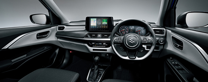 「スズキ・スイフト コンセプト」のインテリア。ドアまで大きくラウンドしているように見えるインストゥルメントパネルの造形が目を引く。