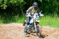 オプションの「エンデューロ・パッケージ・プロ」を選択すると、悪路向けのフットレストやリア18インチホイール、オフロードタイヤ、ハンドルバーライザー、ハンドプロテクター、大型のエンジンガード、ロングサイドスタンドが装備される。