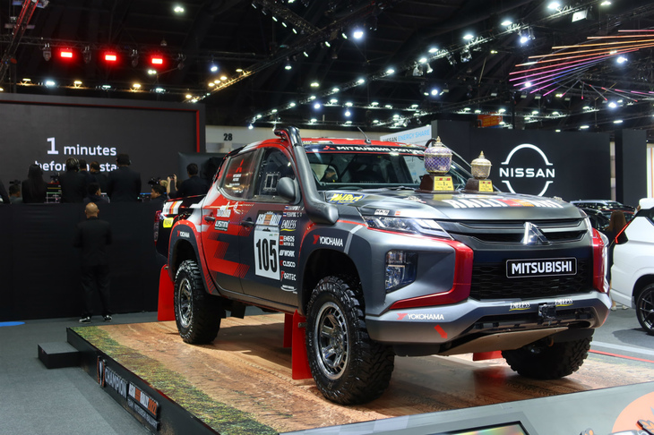 アジアクロスカントリーラリー2022で総合優勝を果たしたチーム三菱ラリーアートの「トライトン」（現行モデル）。