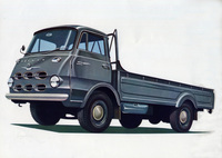 1958年に誕生した「プリンス・クリッパー」。1.5リッター直4エンジンを搭載した2t積みキャブオーバートラックだった。厳密には、イラストは小型車規格の改定に伴い1961年にエンジンを1.9リッターに増強した「スーパークリッパー」である。