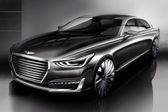 ジェネシスブランドの最上級セダン「G90」のスタイリング（イラスト）が公開された。
