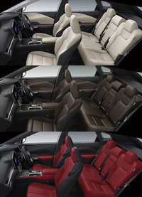 インテリアカラーについては、各モデルに「ブラック」が設定されるほか、“バージョンL”では「ソリスホワイト」（上）と「ダークセピア」（中）も、“Fスポーツ”系のグレードでは「ダークローズ」（下）も選択可能となっている。