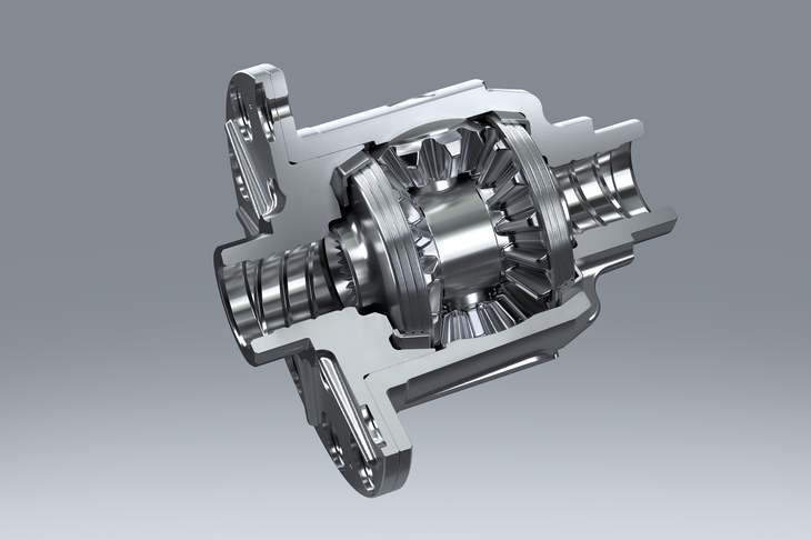 「アシンメトリックLSD」とは既存の円すいクラッチ型LSDにカム機構を追加したもの。加速側と減速側とでカム角が異なっており、加速・減速の双方において、最適な差動制限力を発生することができる。