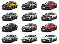 カラーバリエーションはツートンカラーを含め全12種類。左上の「ブラック×プレシャスレイ」は「RS」系のグレードの専用色で、逆に同系のグレードでは、「ブラック×プレシャスブロンズ」（最上段中央）、「プレシャスブロンズ」（3段目中央）は選択不可となっている。またエントリーグレードの「X」では、モノトーンの無彩色（3種類）しか選ぶことができない。