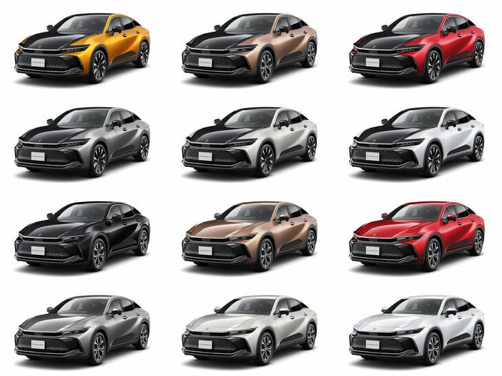 カラーバリエーションはツートンカラーを含め全12種類。左上の「ブラック×プレシャスレイ」は「RS」系のグレードの専用色で、逆に同系のグレードでは、「ブラック×プレシャスブロンズ」（最上段中央）、「プレシャスブロンズ」（3段目中央）は選択不可となっている。またエントリーグレードの「X」では、モノトーンの無彩色（3種類）しか選ぶことができない。