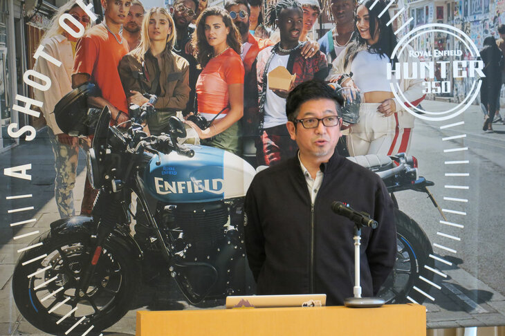 日本においてロイヤルエンフィールドのインポーターを務める、ピーシーアイの高永賢治氏。ロイヤルエンフィールドは日本において、すでに販売台数5位の輸入二輪車ブランドとなっているという。