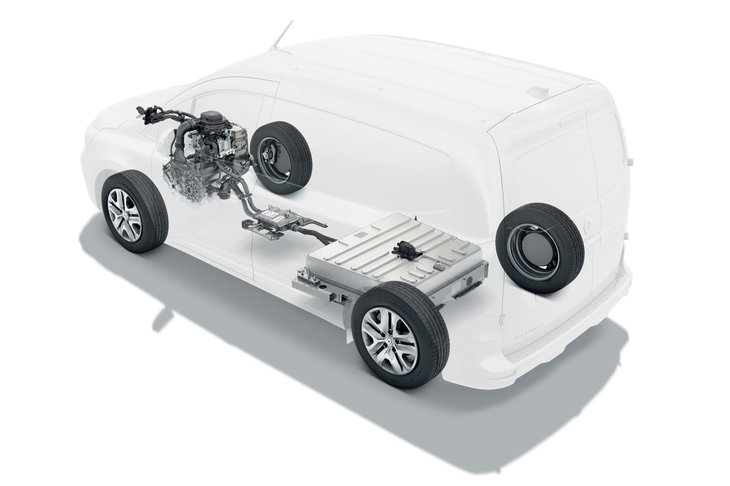 「ルノー・カングーバンE-TECHエレクトリック」のパワートレイン。「CMF-EV」を除き、3社アライアンスのEV用プラットフォームはエンジン車と共用となっている。