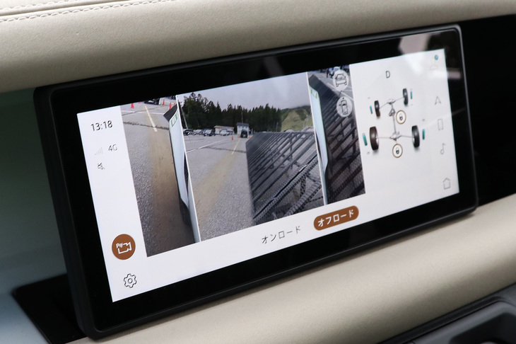 「ディフェンダー」が採用するカメラシステムを用いれば、左右前輪や前方直下の状態を映像で確認できる。さらに、ダンパーの伸び縮みやデフロックの作動状態なども表示されるので、車両のおかれた状況をモニター越しに理解できるのだ。ハイテクを新たなクロカンの武器として取り入れたのが、新世代ディフェンダーの大きな強みだ。