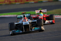 鈴鹿でのタイトル決定は2003年以来8年ぶり通算11回目。その時チャンピオンとなったのが、ミハエル・シューマッハーだった。カムバックを果たして2年目にして、メルセデスを駆り暫定的ながらトップを周回。6位でフィニッシュした。（Photo=Mercedes）