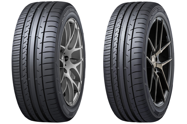 ダンロップの新製品「SP SPORT MAXX 050+」（左）と「SP SPORT MAXX 050+ FOR SUV」（右）。