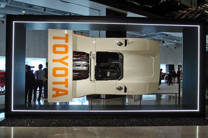 展示されている「トヨタ7」は実車のレプリカではあるものの、エンジンとトランスミッションは“本物”が搭載されている。