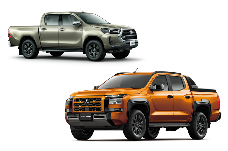 現状、日本で正規に販売されているピックアップトラックは、「三菱トライトン」（写真右下）と「トヨタ・ハイラックス」（同左上）のみで、ほかに横並びで比較できる車種はない。そんなニッチなジャンルのクルマを「デザイン・カー・オブ・ザ・イヤー」としてしまうのは、ちょっと無理があるのでは？