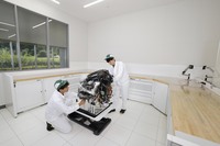 F1パワーユニットの組み立て作業の模様。1基につき2人が担当して7日間。さらに熱エネルギー回生とターボチャージャーを合体させたF1ならではのユニット「MGU-H」のアッセンブリーには専任で1人が1台を担当し5日間かかる。組み立ての品質管理も徹底されており、ボルトを締める際のトルクや組み付け順序など、細かく規定された指示書をもとに間違いのないよう進められる。「100％を目指していたらダメ。人間だからミスをするのは当たり前だから、ミスをなくすためには120％を目指さなければならない」とする本田宗一郎の「120％の良品」の精神が息づく現場といえるだろう。