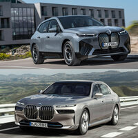 「BMW iX」（上）と、現行型「7シリーズ」（下）。アウディにしろBMWにしろ、最新モデルはどうしても顔にばかり目がいってしまう……。