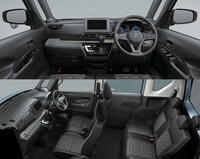 最廉価となる「G」のインテリア。「デリカミニ」ではグレードや駆動方式による内外装デザインのちがいは少なく（ホイールとシートバックの仕立て程度）、外装の装飾類も、インテリアトリムもシート表皮も、基本的に全車共通となっている。