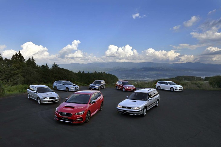 “スバルGTエクスペリエンス”の参加車両。歴代「レガシィ」と最新の「レヴォーグ」を乗り換えながら、東京・恵比寿のスバル本社～長野・阿智村の約700kmを往復した。