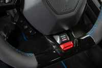 エンジンやトランスミッションの制御、ESCの介入度合いなどを切り替えられるドライブモードセレクター「ANIMA（アニマ）」。ステアリングホイール底部の赤いスイッチで操作する。