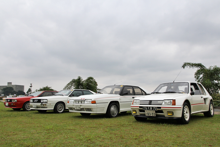 1980年代の希少なラリーカー。右から過激なグループBの1985年「プジョー205ターボ16」と1986年「シトロエンBX 4TC」、そして2台の「アウディ・クワトロ」。