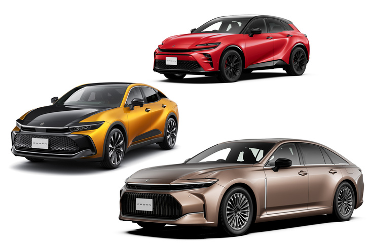 「クラウン クロスオーバー／スポーツ」では、フェンダーやドアパネルに複雑な面が取り入れられているのに対し、「クラウン セダン」のそれはソリッドでシンプル。プレスラインの引き方も控えめだ。