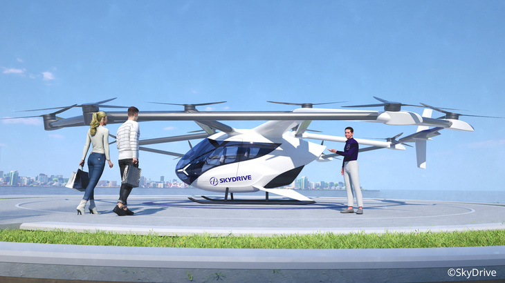 SkyDriveとの協業で開発を進めている「空飛ぶクルマ」。スズキグループの静岡県内の工場にて、2024年春ごろからの製造開始を目指している。