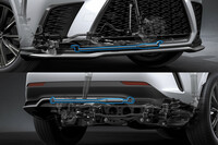 走りに関する専用装備としては、電子制御ダンパー「NAVI・AI-AVS」や、車体のしなりや微振動を速やかに吸収する「パフォーマンスダンパー」（写真）が挙げられる。