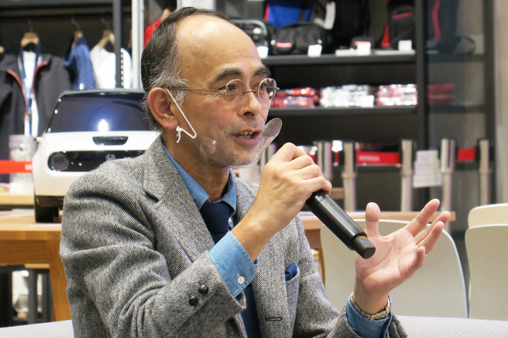 岩城氏は「ホンダe」について、「地球全体のことまで考えて『これからどうすりゃいい？』という提案をしたつもり。クルマじゃないところまできたかな（クルマという枠を超えることができた、という意味か？）と思う」と語った。