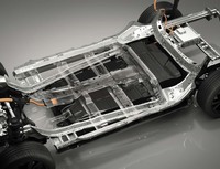 バッテリーパックとフレームが強固に結合したe-TPVのシャシー。これにより、車体の低重心化とボディー剛性の強化が図られている。
