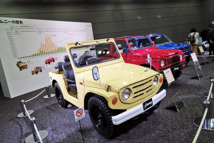 会場には新型とともに、歴代「ジムニー」も展示されていた。