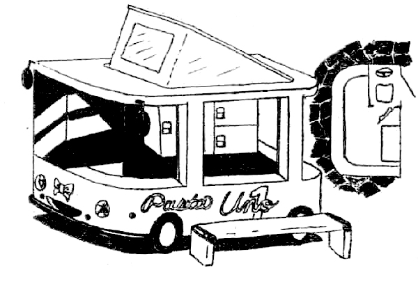 「移動販売車」というお題だったので、パスタの屋台を想定して応募。車名には幻のアキオ自動車モデル「商人（あきんど）」を復活させた。