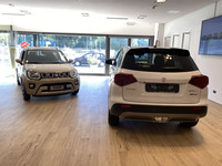 1万3000ユーロ（約170万円）台から買える「イグニス ハイブリッド」（写真奥）は目下のところ、この店にとって一番の売れ筋である。右は「ビターラ ハイブリッド」。