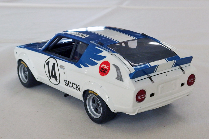 「日産チェリー クーペX-1」のレーシング仕様といえば、若き日の星野一義が駆ったマシンとして知られる。だが、マニアックなモデラー氏が手がけたのは、1972年日本グランプリで都平健二がドライブした仕様。ベースは1/28という半端なスケールのエーダイ製キット。