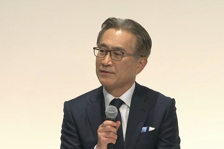 ソニーグループの吉田憲一郎 代表執行役会長兼社長CEO。新EVにはソニーが開発したサービスプラットフォーム技術が使われるが、将来的には、それらの技術を共有する、ホンダ＆ソニーにとどまらない横方向のパートナーシップ拡大を念頭に置いているとのこと。