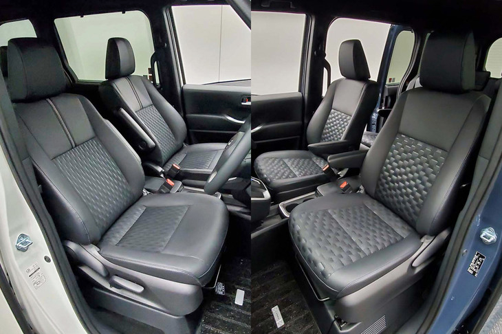 「ノア」の「Z／ハイブリッドZ／S-Z／ハイブリッドS-Z」に装備されるシート（左）と、「ヴォクシー」の「S-Z／ハイブリッドS-Z」に装備されるシート（右）。ともに合成皮革とファブリックのコンビタイプだが、写真のとおりデザインが異なる。