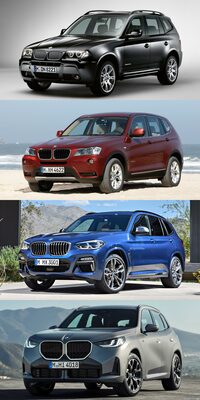 上から順に、初代（2003年）、2代目（2010年）、3代目（2017年）、4代目（2024年）の「X3」。本稿ではかわいそうな言われようの3代目だが（スミマセン）、BMW内での重要度が一気に増したのは、実はこの世代から。「3シリーズ」を差し置いて「5シリーズ／7シリーズ」由来の新世代シャシーをいただくなど、量販セグメントにおける旗手としての立場が、明確なものとなった。