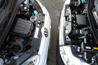 「move up!」（写真左）は75psを発生する1リッター直3エンジン、「ワゴンRスティングレー T」は64psを発生する0.66リッター直3ターボエンジンを搭載する。